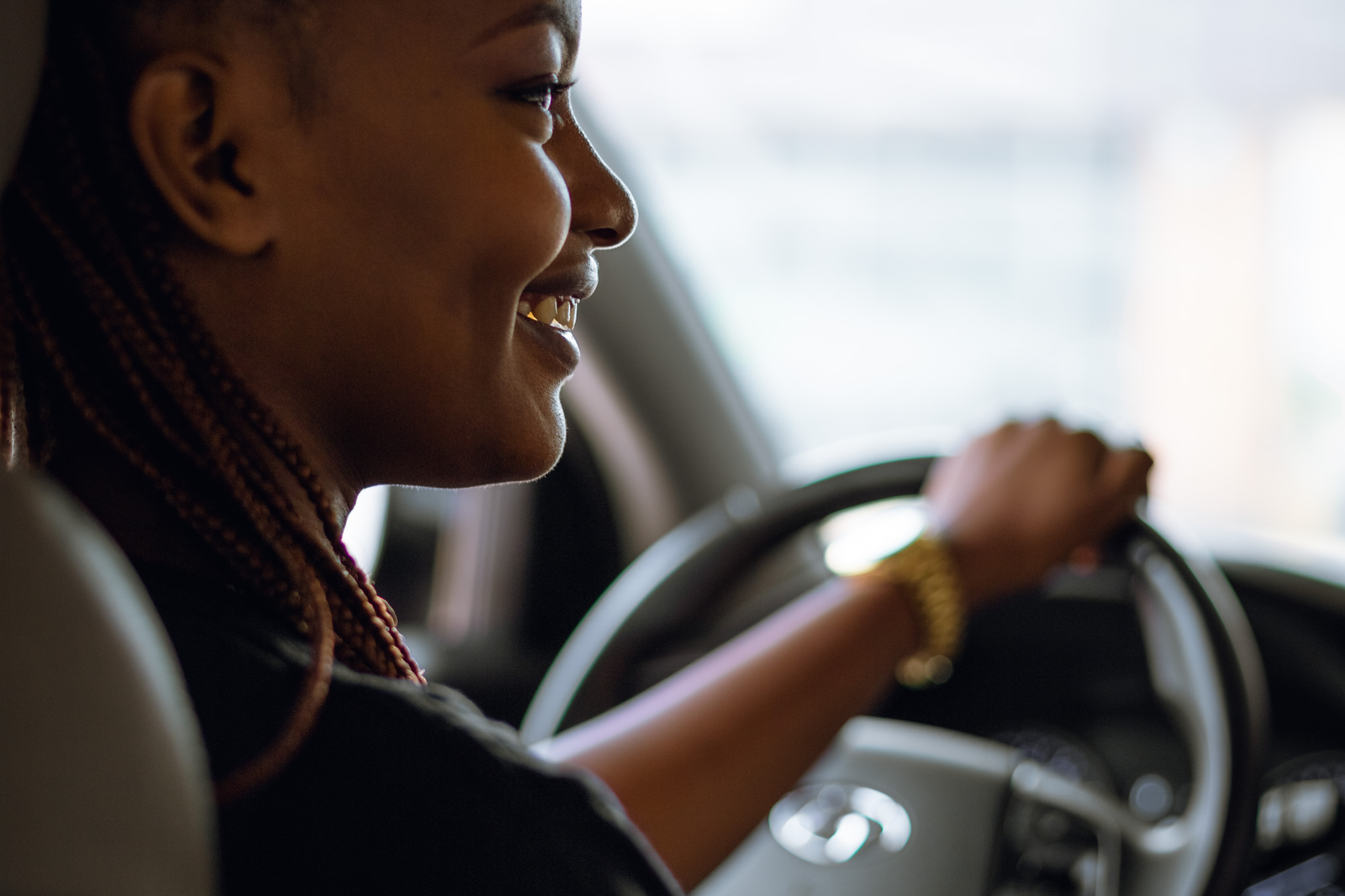 Professional driver focused on the road