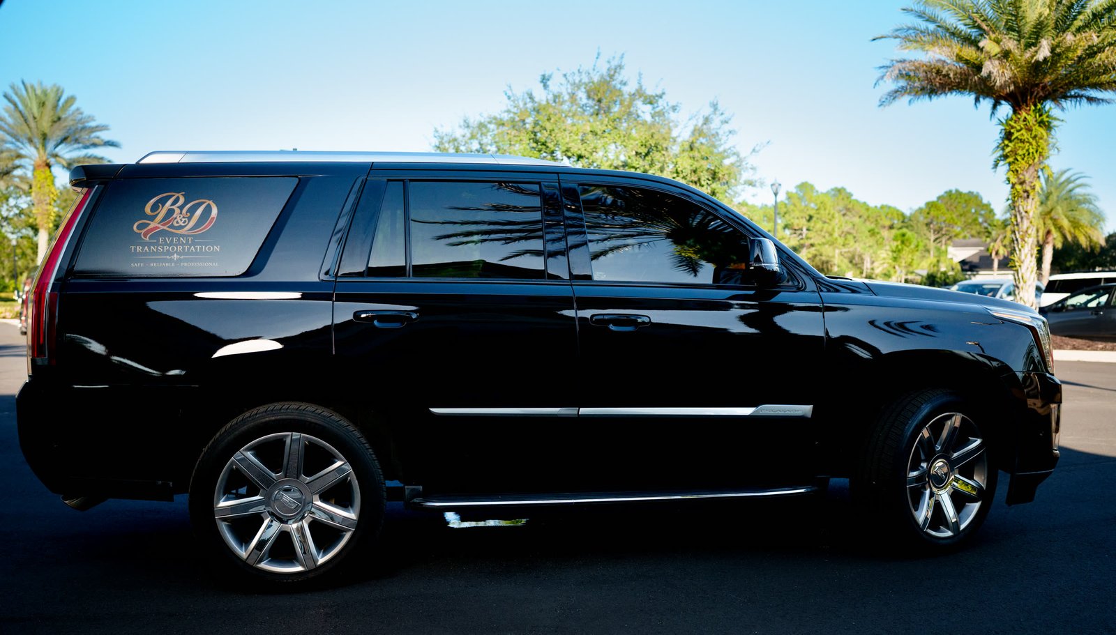 Cadillac Escalade with the B&D Event Transportation logo